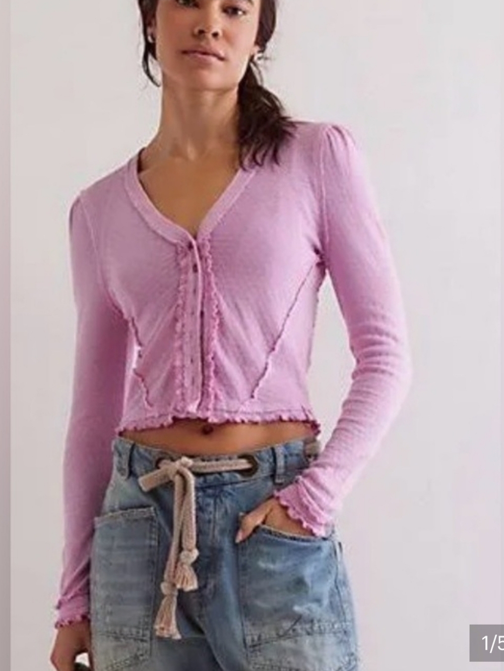 Free People Cropped Ruffle-Trim Cardigan